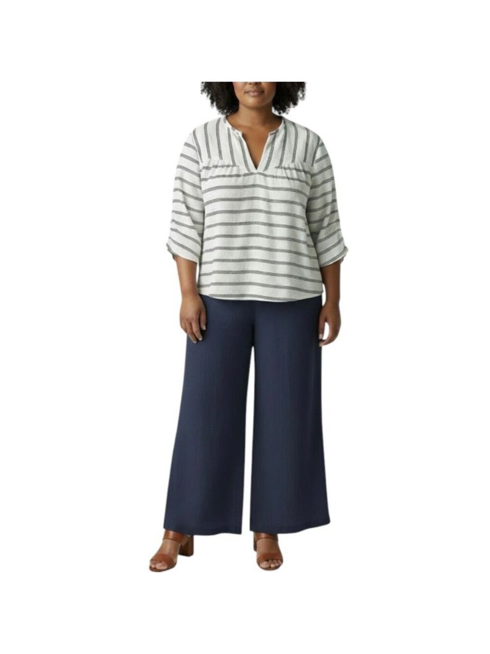 Harshman Striped Nautical Blouse Large Navy White Relaxed Fit Cotton Lightweight
